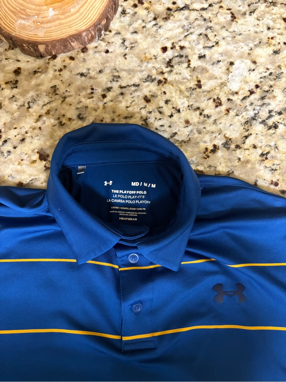 Under Armour Men's Royal Blue Polo with Yellow Stripes